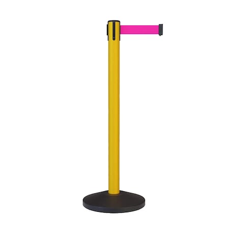 Montour Line Stanchion Belt Barrier Yellow Post 7.5ftFl. Pink Belt ES400-YW-FPK-CCW-75
